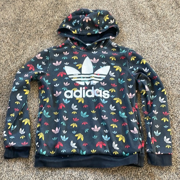 adidas All Over Trefoil Print Hoodie Sweatshirt - Picture 1 of 6